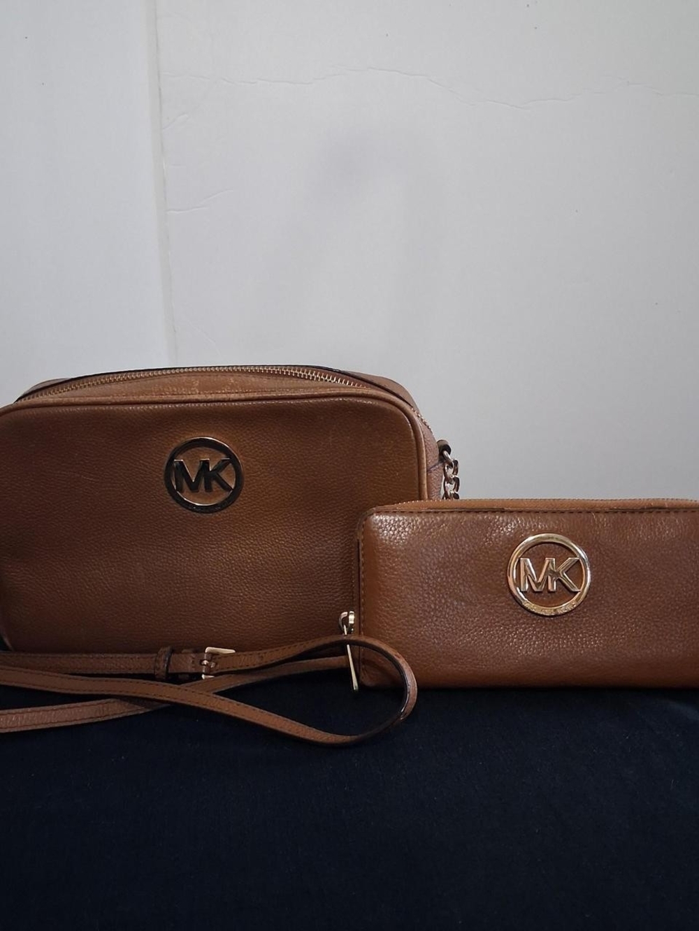 Michael Kors Cognac Pebbled Leather Crossbody with Matching Wallet